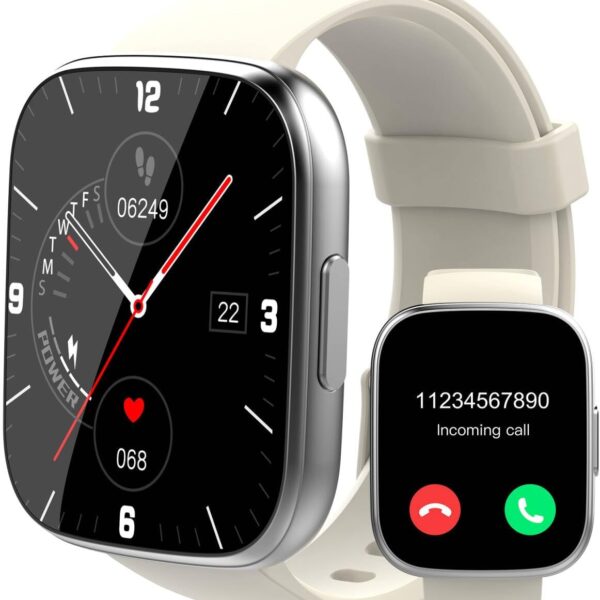 Smart Watch for Men Women(Answer/Make Calls), 1.95" HD Touch Screen Fitness Watch with Sleep Heart Rate Monitor, 110+ Sports Modes, IP68 Waterproof Activity Trackers Compatible with Android iOS, White