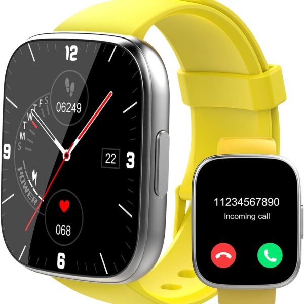Smart Watch for Men Women(Answer/Make Calls), 1.95" HD Touch Screen Fitness Watch with Sleep Heart Rate Monitor, 110+ Sports Modes, IP68 Waterproof Activity Trackers Compatible with Android iOS,Yellow